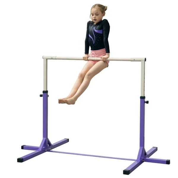 Barra de Gimnasia para Niños +3 Años Barra de Entrenamiento Altura Ajustable 92-150 cm Carga 75 kg 194x121x150cm Violeta - Imagen 3