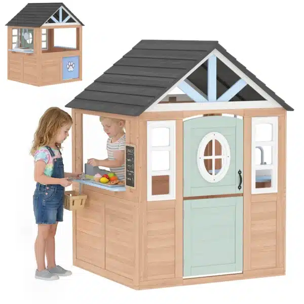 Casita Infantil Exterior e Interior de Madera con Puerta para Mascotas Cocina de Juguete Media Puerta Madera Natural - Imagen 3
