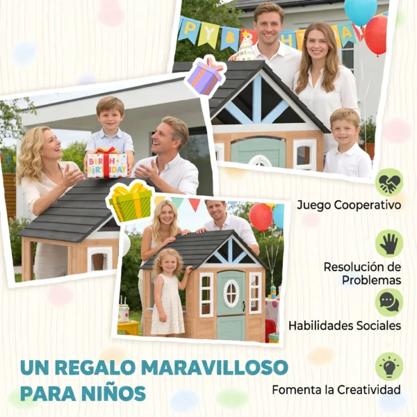 Casita Infantil Exterior e Interior de Madera con Puerta para Mascotas Cocina de Juguete Media Puerta Madera Natural - Imagen 5