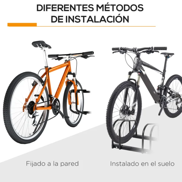 Aparcamiento para 4 Bicicletas Soporte de Acero para Aparcar Bicicletas en el Suelo o Pared 110x33x27 cm Negro/PLATA - Imagen 4