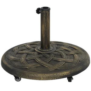 Base para Parasol de Resina de 20 kg Redonda con Ruedas y Frenos, Bronce