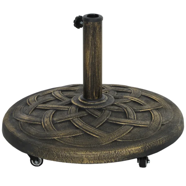 Base para Parasol de Resina de 20 kg Redonda con Ruedas y Frenos, Bronce