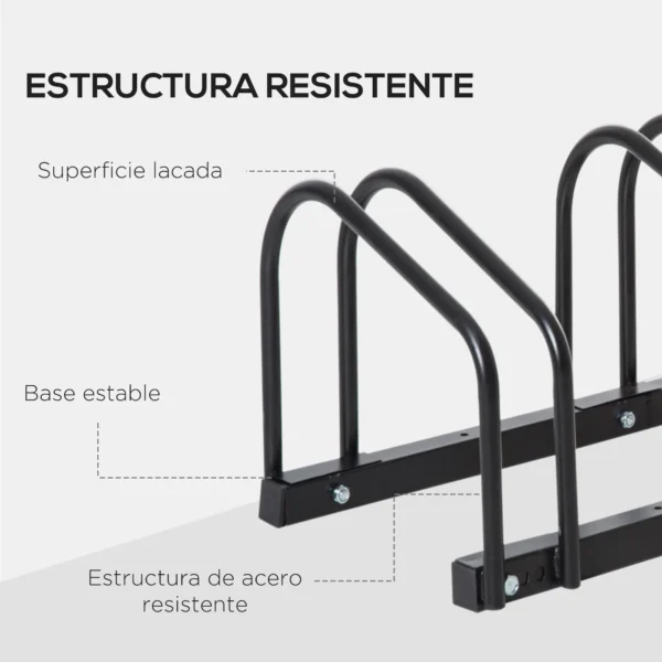 Aparcamiento para 4 Bicicletas Soporte de Acero para Aparcar Bicicletas en el Suelo o Pared 110x33x27 cm Negro/PLATA - Imagen 5