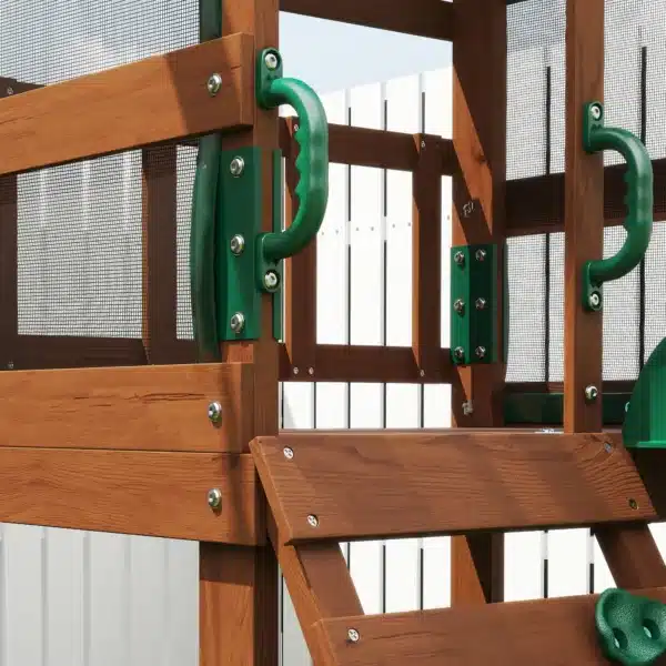 Torre de juego estructura de escalada de madera armazón con tobogán 2 columpios pared de escalada para 3-8 años 315x284x233 cm Verde - Imagen 4