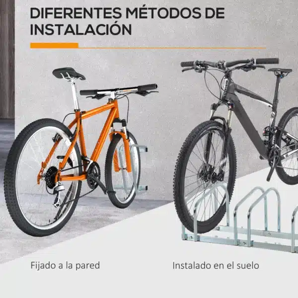 Aparcamiento para 4 Bicicletas Soporte de Acero para Aparcar Bicicletas en el Suelo o Pared 110x33x27 cm Negro/PLATA - Imagen 18