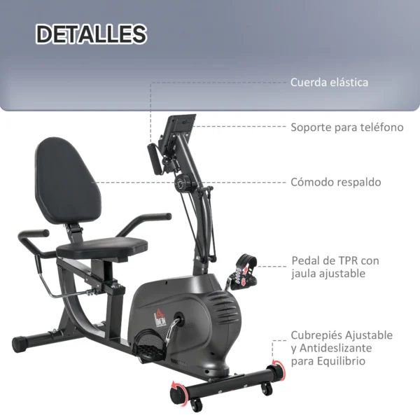 Bicicleta Estática con Respaldo de 8 Niveles de Resistencia con Volante Asiento Ajustable, Pantalla LCD y Soporte - Imagen 6