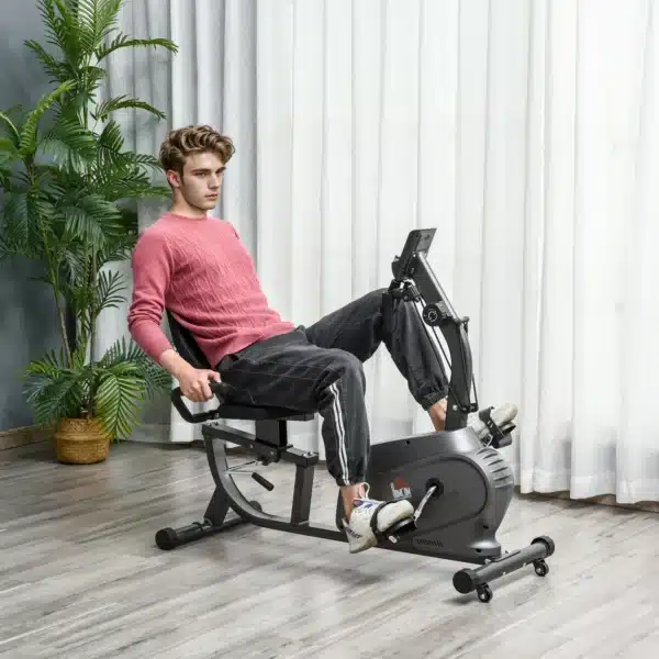 Bicicleta Estática con Respaldo de 8 Niveles de Resistencia con Volante Asiento Ajustable, Pantalla LCD y Soporte - Imagen 11