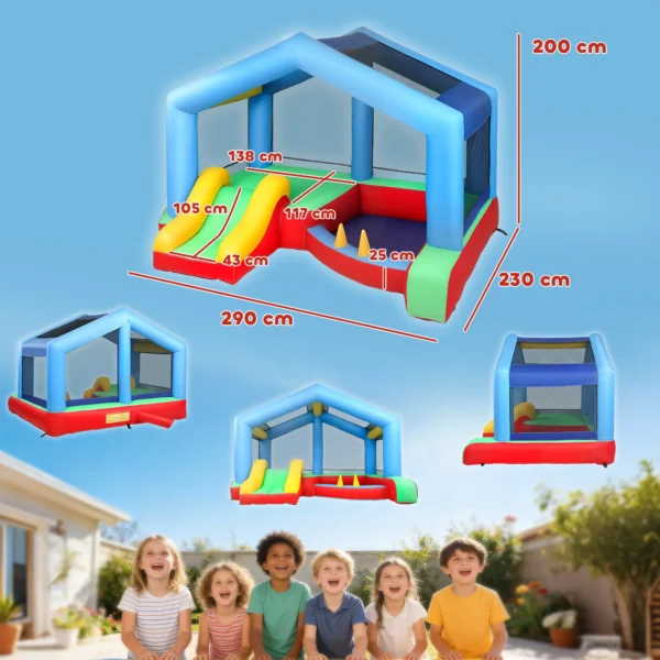 Castillo Hinchable para Niños con Soplador Tobogán Cama Elástica Piscina de Pelotas Juego de Aros Toldo - Imagen 10
