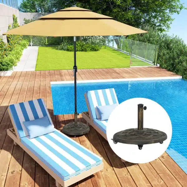 Base para Parasol de Resina de 20 kg Redonda con Ruedas y Frenos, Bronce - Imagen 5