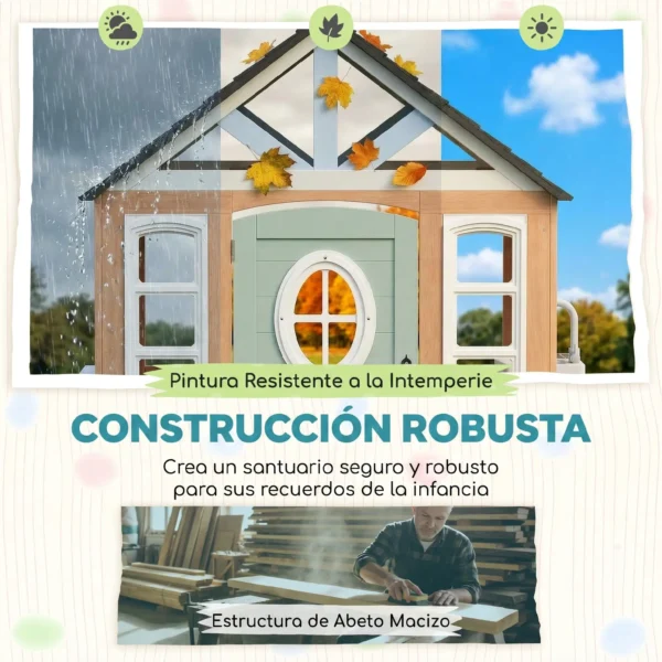 Casita Infantil Exterior e Interior de Madera con Puerta para Mascotas Cocina de Juguete Media Puerta Madera Natural - Imagen 8