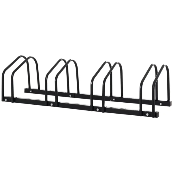 Aparcamiento para 4 Bicicletas Soporte de Acero para Aparcar Bicicletas en el Suelo o Pared 110x33x27 cm Negro/PLATA - Imagen 3