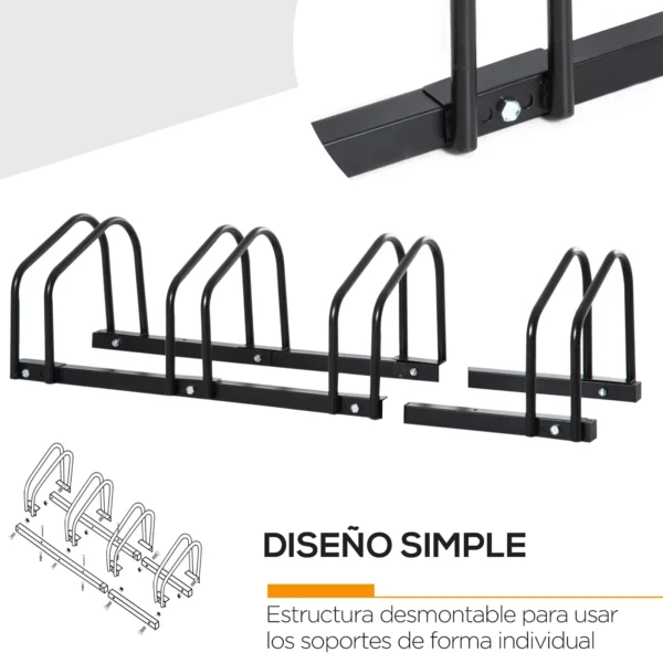 Aparcamiento para 4 Bicicletas Soporte de Acero para Aparcar Bicicletas en el Suelo o Pared 110x33x27 cm Negro/PLATA - Imagen 8