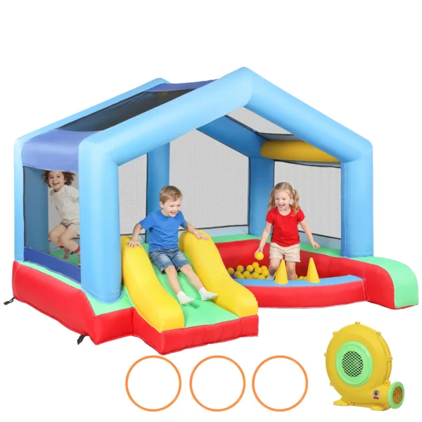 Castillo Hinchable para Niños con Soplador Tobogán Cama Elástica Piscina de Pelotas Juego de Aros Toldo - Imagen 2