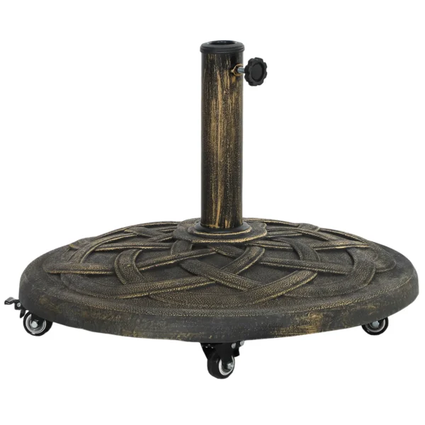 Base para Parasol de Resina de 20 kg Redonda con Ruedas y Frenos, Bronce - Imagen 3