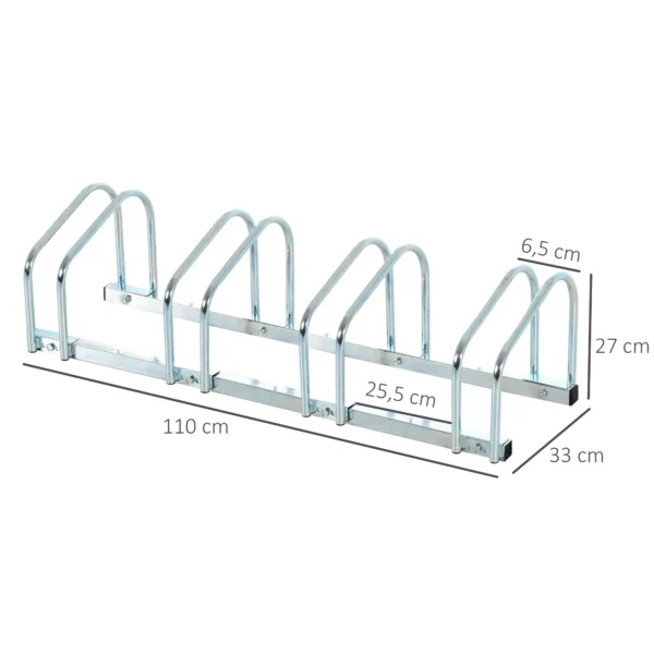 Aparcamiento para 4 Bicicletas Soporte de Acero para Aparcar Bicicletas en el Suelo o Pared 110x33x27 cm Negro/PLATA - Imagen 20