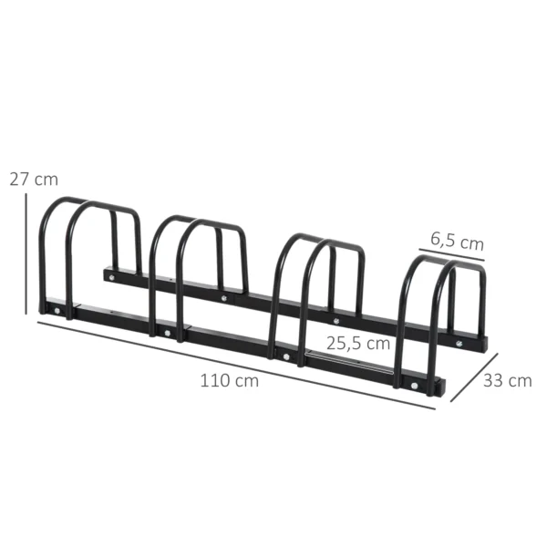 Aparcamiento para 4 Bicicletas Soporte de Acero para Aparcar Bicicletas en el Suelo o Pared 110x33x27 cm Negro/PLATA - Imagen 10