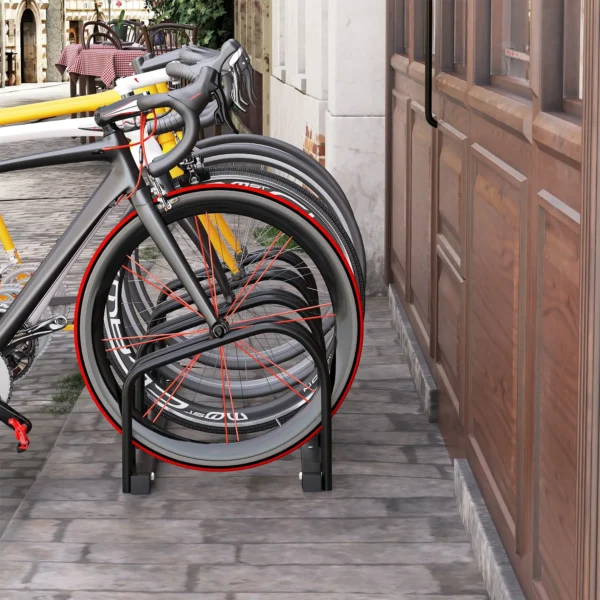 Aparcamiento para 4 Bicicletas Soporte de Acero para Aparcar Bicicletas en el Suelo o Pared 110x33x27 cm Negro/PLATA - Imagen 11