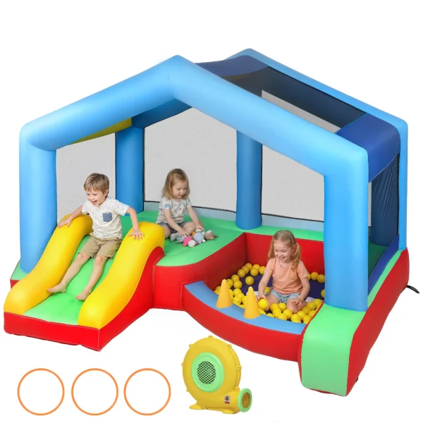 Castillo Hinchable para Niños con Soplador Tobogán Cama Elástica Piscina de Pelotas Juego de Aros Toldo - Imagen 3