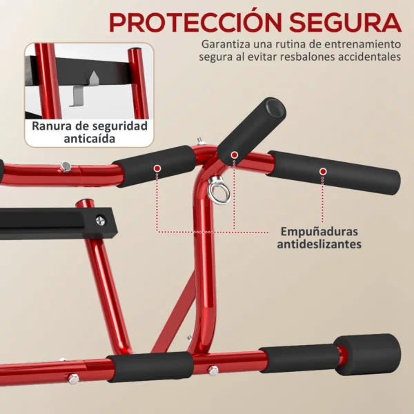 Barra de Dominadas de Pared Carga 150 kg para Ejercicio y Entrenamiento en Casa Gimnasio Rojo y Negro - Imagen 7