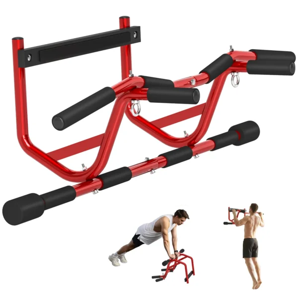 Barra de Dominadas de Pared Carga 150 kg para Ejercicio y Entrenamiento en Casa Gimnasio Rojo y Negro - Imagen 3