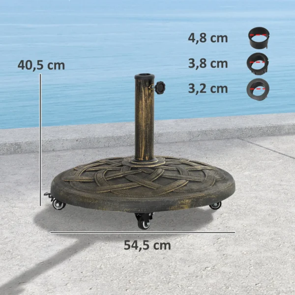Base para Parasol de Resina de 20 kg Redonda con Ruedas y Frenos, Bronce - Imagen 7