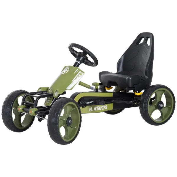 Go-Kart a Pedales para Niños de +3 Años Coche de Pedales con Embrague Freno Asiento Ajustable Carga Máx. 35 kg 105x54x61 cm Verde - Imagen 2