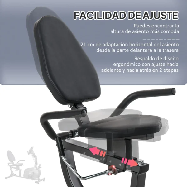 Bicicleta Estática con Respaldo de 8 Niveles de Resistencia con Volante Asiento Ajustable, Pantalla LCD y Soporte - Imagen 7