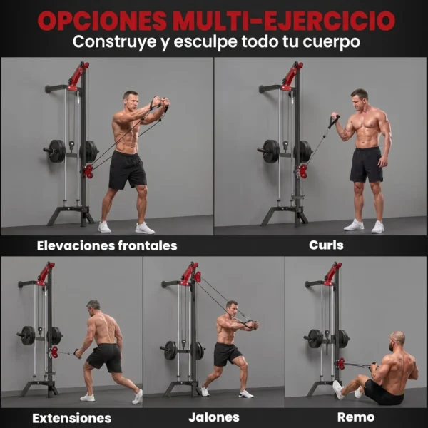 Máquina Polea Alta y Baja de Pared de Polea Ajustable en 16 Posiciones con Barra para Jalones para Casa en Gimnasio - Imagen 9