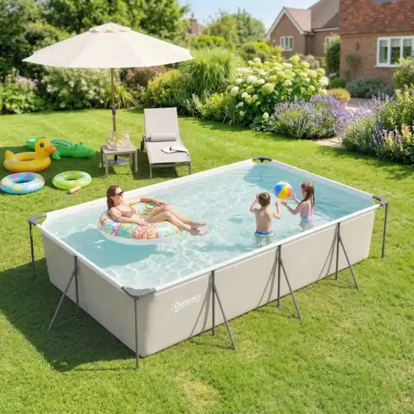 Piscina Desmontable Tubular 394,5x208,3x80,5 cm 6075 L con Marco Metálico Parche de Reparación sin Depuradora Gris - Imagen 3