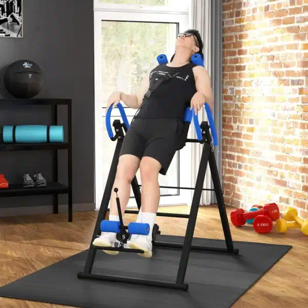 Tabla de Inversión Plegable con Inclinación hasta 90° y Cinturones de Seguridad 79x114x153 cm Azul y Negro - Imagen 10