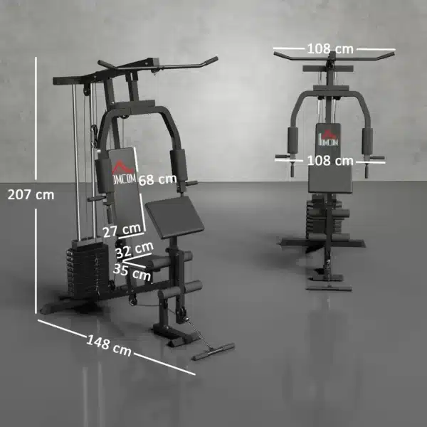 Multiestación Máquina de Musculación con Estribo para Piernas Poleas y Placas de Peso de 45 kg para Entrenamiento Fitness en Hogar Gimnasio 148x108x207 cm Negro - Imagen 5