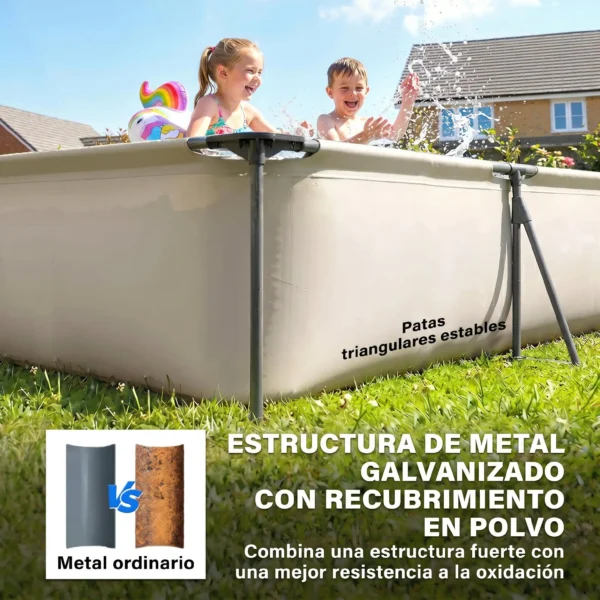 Piscina Desmontable Tubular 394,5x208,3x80,5 cm 6075 L con Marco Metálico Parche de Reparación sin Depuradora Gris - Imagen 9
