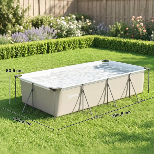 Piscina Desmontable Tubular 394,5x208,3x80,5 cm 6075 L con Marco Metálico Parche de Reparación sin Depuradora Gris - Imagen 10