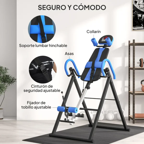 Tabla de Inversión Plegable con Inclinación hasta 90° y Cinturones de Seguridad 79x114x153 cm Azul y Negro - Imagen 8