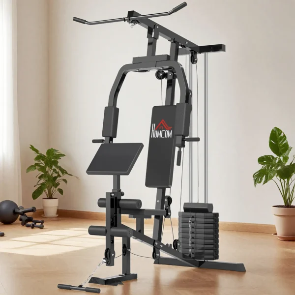 Multiestación Máquina de Musculación con Estribo para Piernas Poleas y Placas de Peso de 45 kg para Entrenamiento Fitness en Hogar Gimnasio 148x108x207 cm Negro - Imagen 3