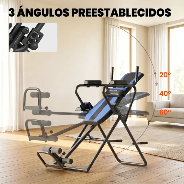 Tabla de Inversión Plegable con Dominadas y Flexiones Altura Ajustable 155-198 cm Ángulos 20° 40° 60° Cinturón Azul - Imagen 6
