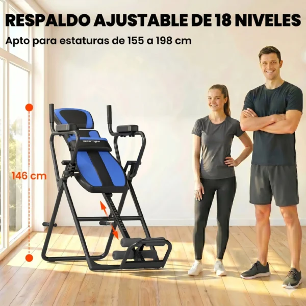 Tabla de Inversión Plegable con Dominadas y Flexiones Altura Ajustable 155-198 cm Ángulos 20° 40° 60° Cinturón Azul - Imagen 7