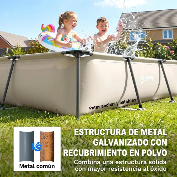 Piscina Desmontable Tubular 316x238x66,5 cm 3700 L con Marco Metálico Parche de Reparación sin Depuradora Gris - Imagen 9