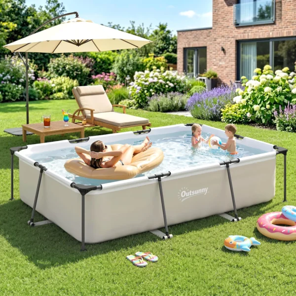 Piscina Desmontable Tubular 316x238x66,5 cm 3700 L con Marco Metálico Parche de Reparación sin Depuradora Gris - Imagen 11