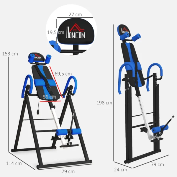 Tabla de Inversión Plegable con Inclinación hasta 90° y Cinturones de Seguridad 79x114x153 cm Azul y Negro - Imagen 9