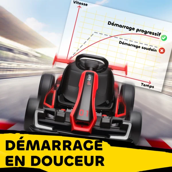 Kart eléctrico para niños motor 2 x 150W batería 24 V 120 x 76 x 53,5 cm rojo - Imagen 6