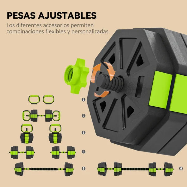 Juego de Mancuernas Ajustables 25 kg 6 en 1 como Kettlebell Barra Mancuernas Soporte para Flexiones para Gimnasio Casa - Imagen 8
