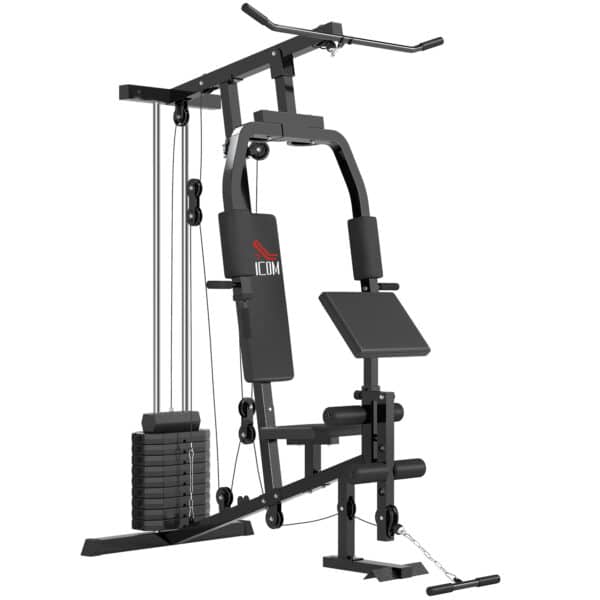 Multiestación Máquina de Musculación con Estribo para Piernas Poleas y Placas de Peso de 45 kg para Entrenamiento Fitness en Hogar Gimnasio 148x108x207 cm Negro - Imagen 7