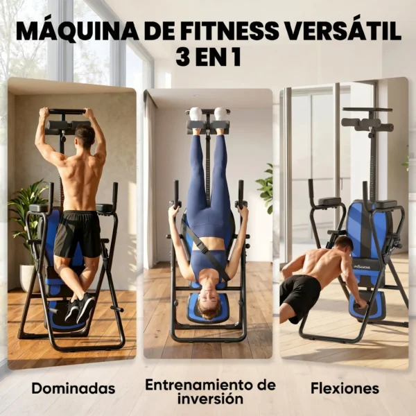 Tabla de Inversión Plegable con Dominadas y Flexiones Altura Ajustable 155-198 cm Ángulos 20° 40° 60° Cinturón Azul - Imagen 9
