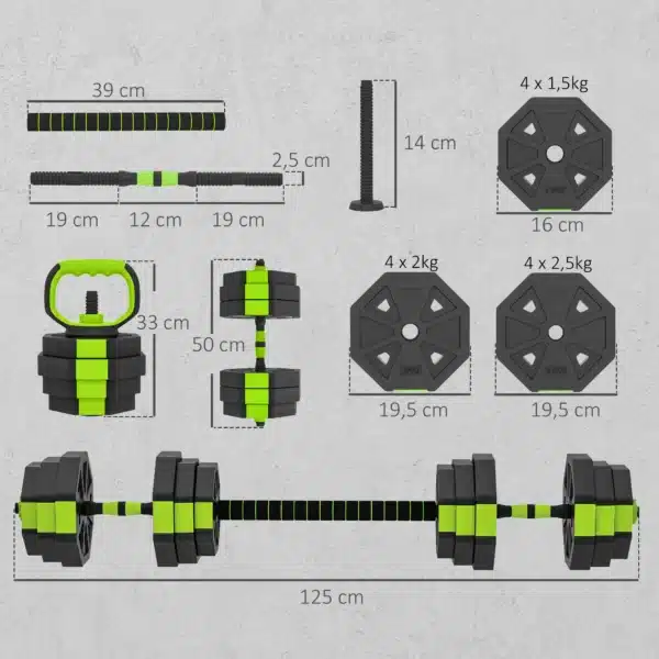 Juego de Mancuernas Ajustables 25 kg 6 en 1 como Kettlebell Barra Mancuernas Soporte para Flexiones para Gimnasio Casa - Imagen 10