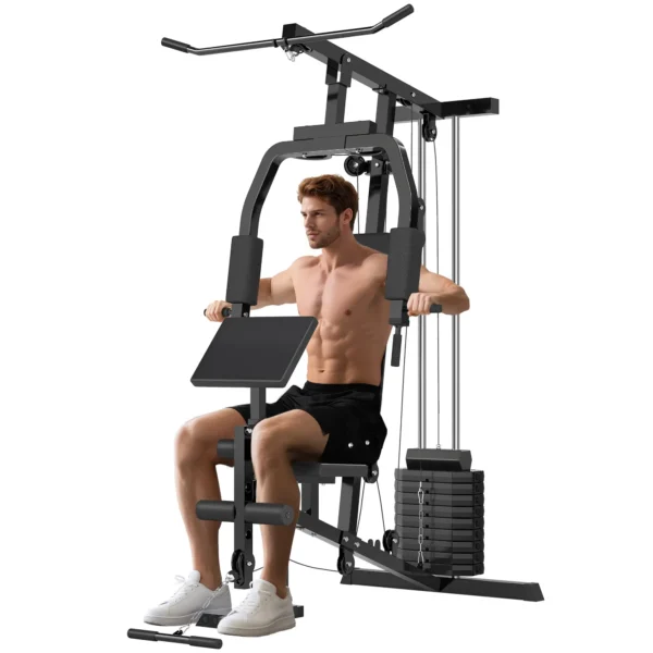 Multiestación Máquina de Musculación con Estribo para Piernas Poleas y Placas de Peso de 45 kg para Entrenamiento Fitness en Hogar Gimnasio 148x108x207 cm Negro - Imagen 2