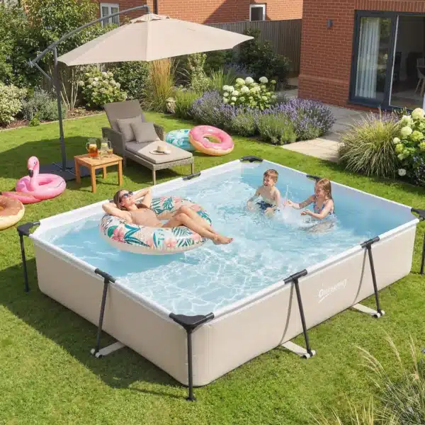 Piscina Desmontable Tubular 316x238x66,5 cm 3700 L con Marco Metálico Parche de Reparación sin Depuradora Gris - Imagen 5