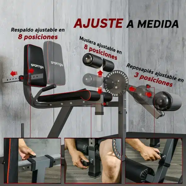 Máquina de Extensión y Curl de Piernas Ajustable con Carga de Placas para Entrenamiento de Cadera Muslos en Gimnasio - Imagen 7