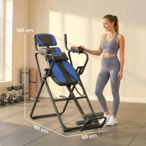 Tabla de Inversión Plegable con Dominadas y Flexiones Altura Ajustable 155-198 cm Ángulos 20° 40° 60° Cinturón Azul