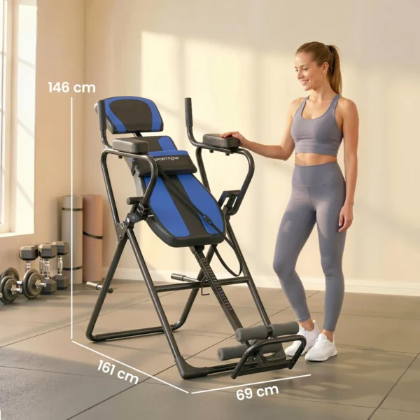 Tabla de Inversión Plegable con Dominadas y Flexiones Altura Ajustable 155-198 cm Ángulos 20° 40° 60° Cinturón Azul - Imagen 10